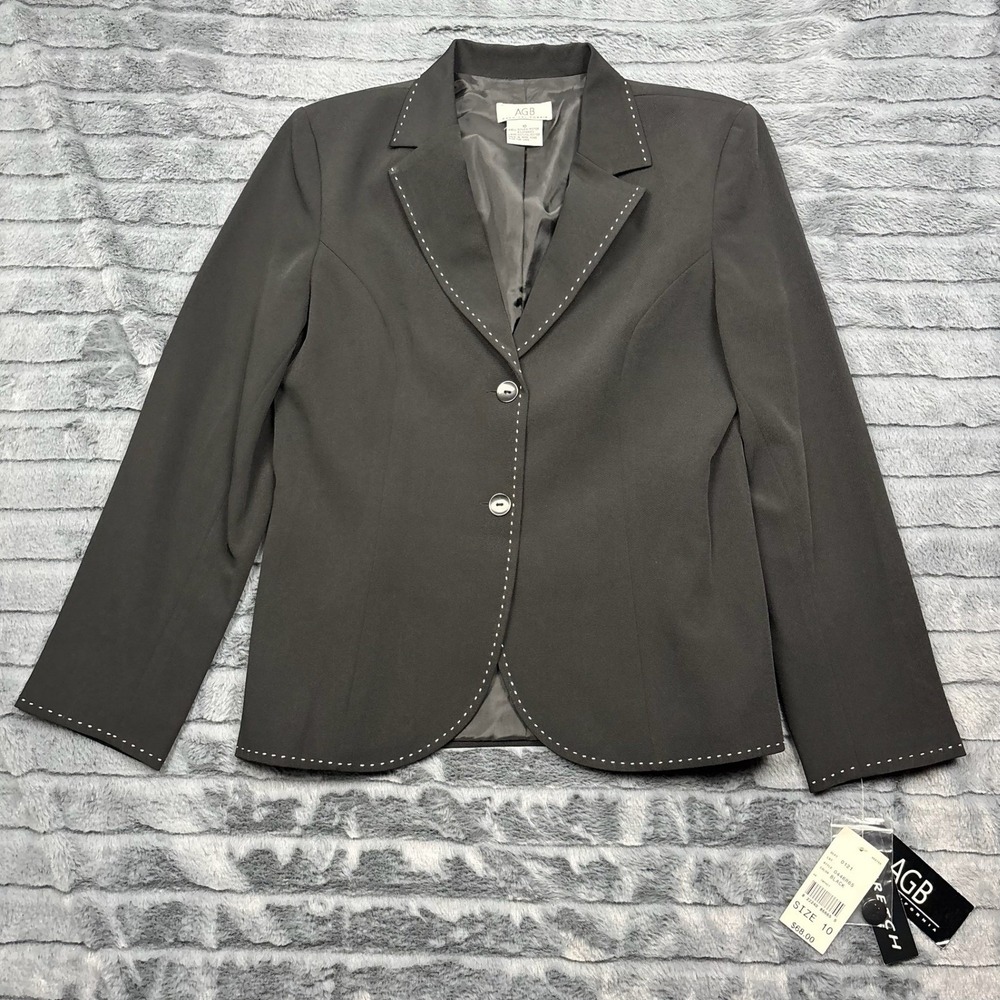 AGB Byer California Womens Black Pick Stitch Blazer Jacket 0446R65 Size 10 NWT